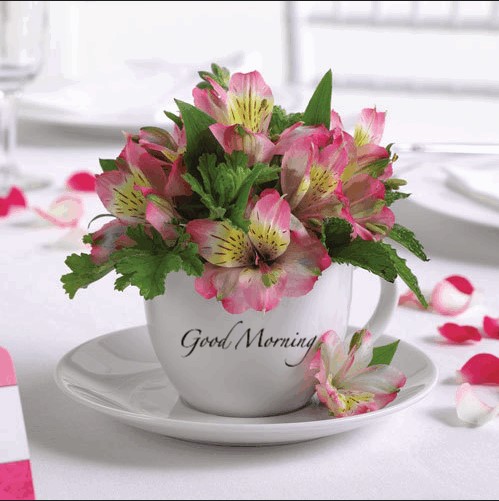 Greeting card with a lovely bouquet of flowers, good morning!