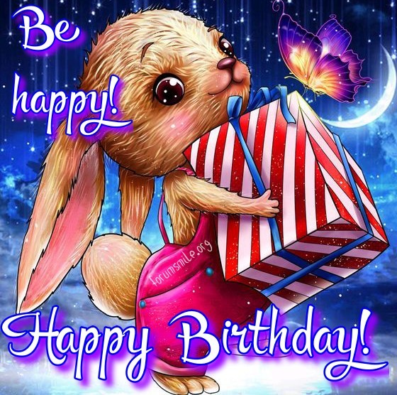 Rabbit holding a gift, happy birthday!
