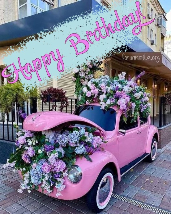 Gorgeous pink retro car for your birthday