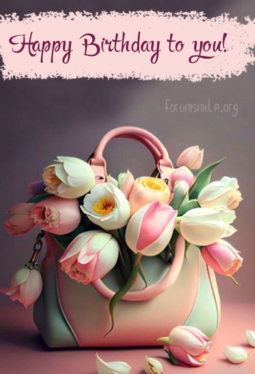 Handbag with tulips for birthday