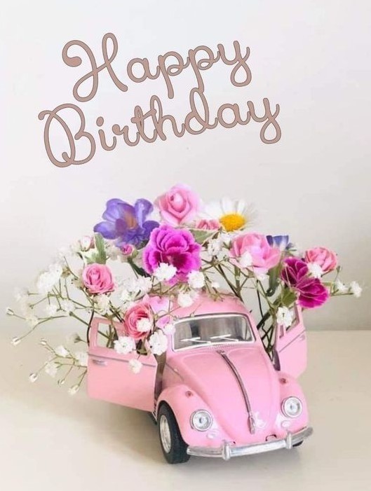 Birthday card with pink car