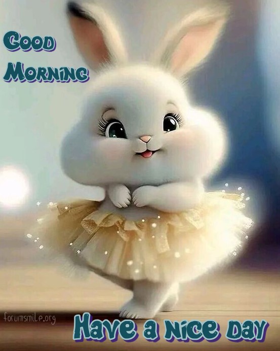 The stylish bunny in tutu wishes good morning