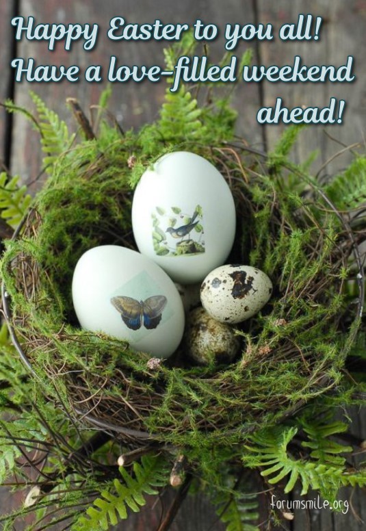 Picture for Easter with colored eggs in the nest